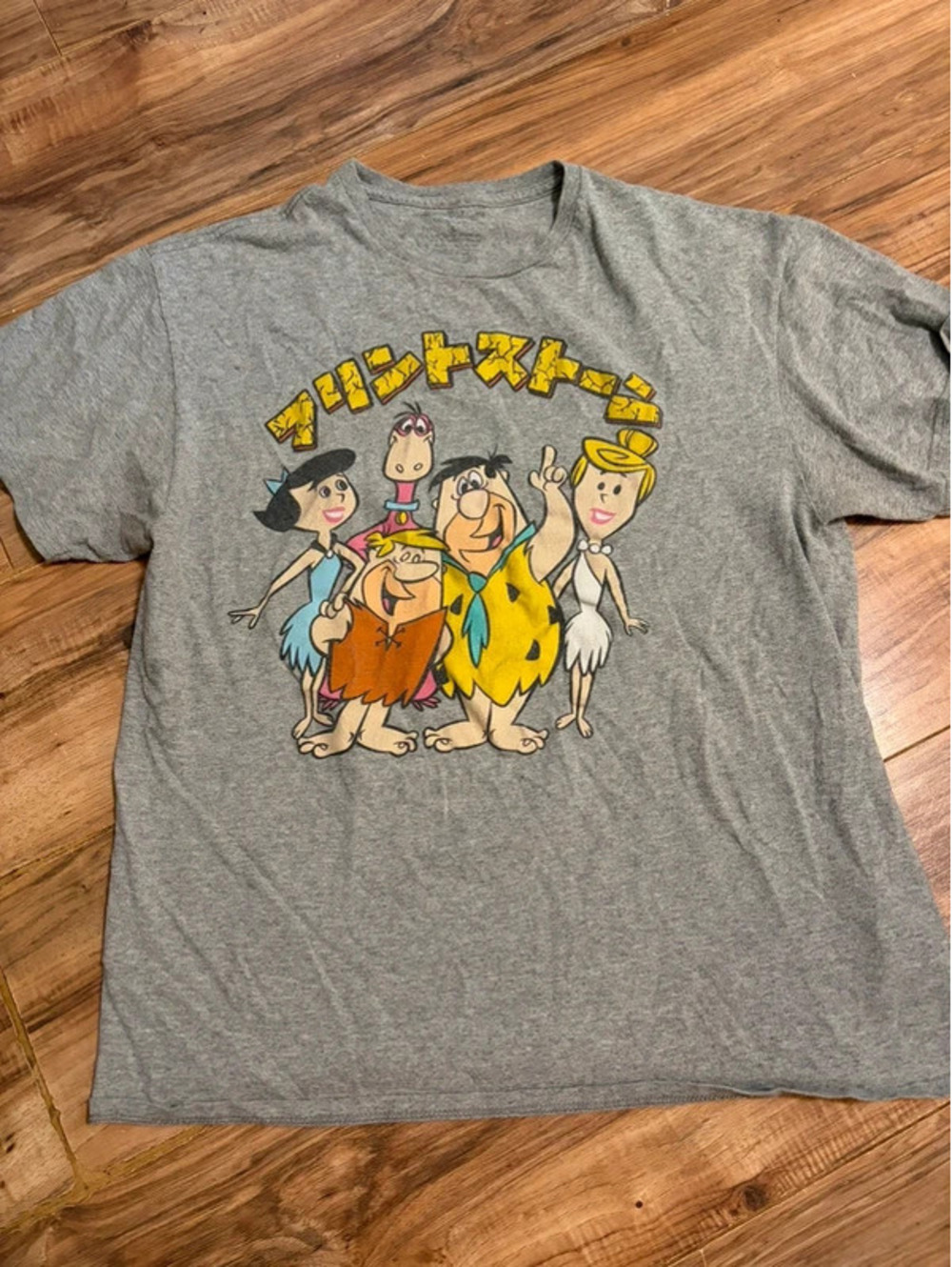 Hanna Barbera T-Shirt Mens Medium Gray Cotton The Flintstones Family Cartoon